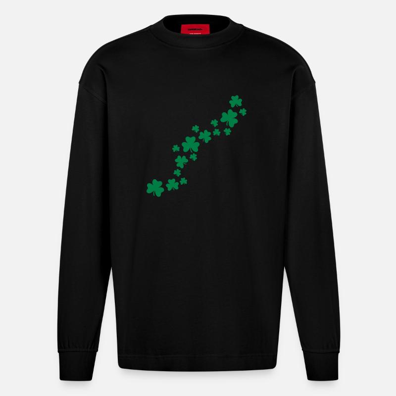 Shamrocks - Heavyweight Oversized Organic Langarmshirt Made in EU - SOLID BLACK