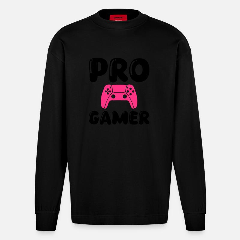pro gamer 1 - Heavyweight Oversized Organic Langarmshirt Made in EU - SOLID BLACK