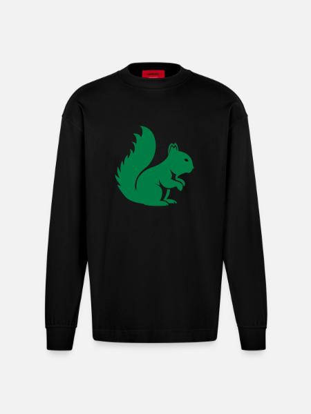 Squirrel Animal - Heavyweight Oversized Organic Longsleeve Shirt Made in EU - SOLID BLACK