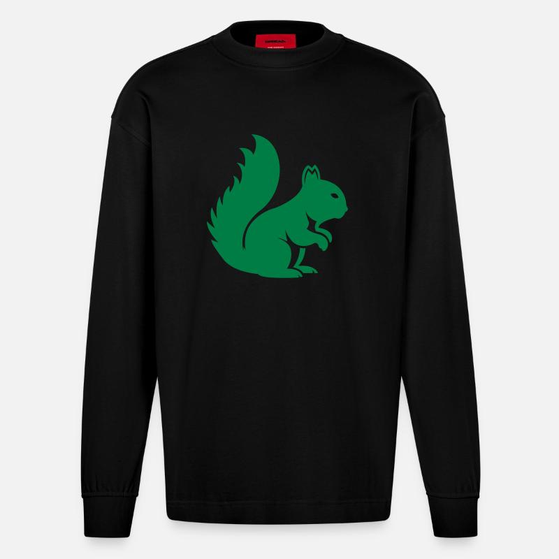 Écureuil Animal - Manches longues bio épais oversize fabriqué en UE - SOLID BLACK