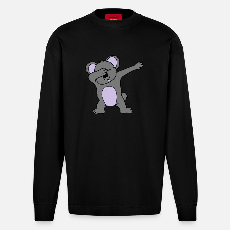 koala dabbing 02 - Heavyweight Oversized Organic Langarmshirt Made in EU - SOLID BLACK