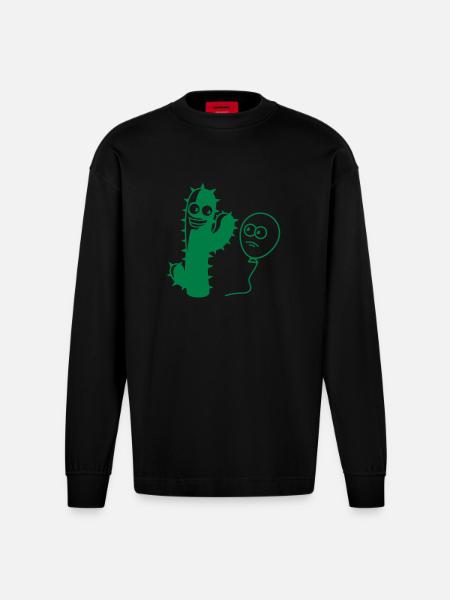 Cactus balloon handshake greeting spikes - Heavyweight Oversized Organic Longsleeve Shirt Made in EU - SOLID BLACK