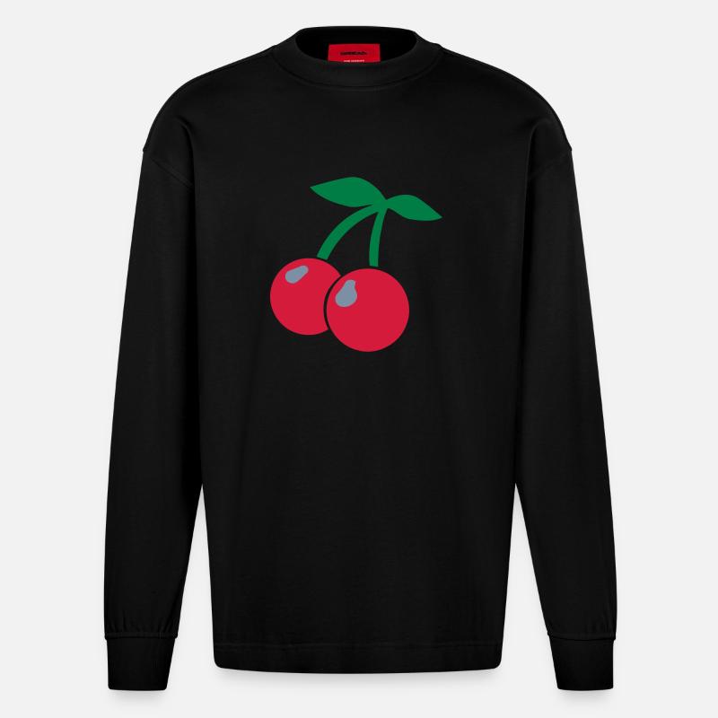 Kirchen/cherries - Manches longues bio épais oversize fabriqué en UE - SOLID BLACK