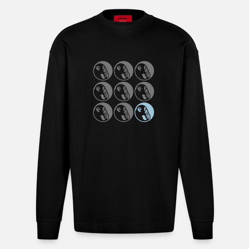 Denkeraffe Pattern - Heavyweight Oversized Organic Langarmshirt Made in EU - SOLID BLACK