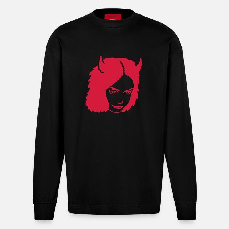 Devilgirl - Line - Heavyweight Oversized Organic Langarmshirt Made in EU - SOLID BLACK