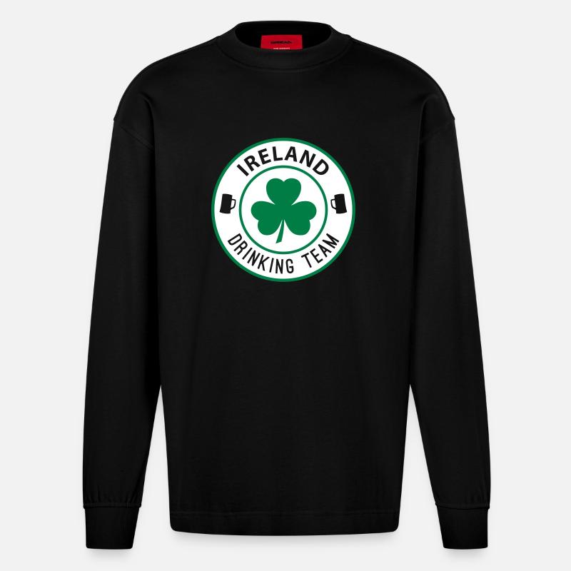 Ireland Drinking Team - Heavyweight Oversized Organic Langarmshirt Made in EU - SOLID BLACK