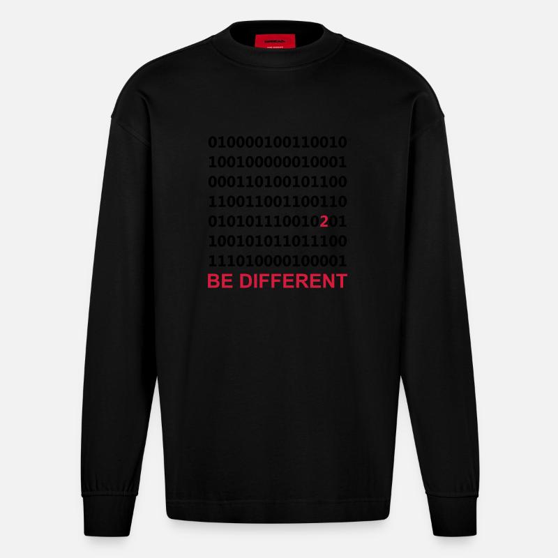 Be Different - Binary - Digital - Heavyweight Oversized Organic Longsleeve Shirt Made in EU - SOLID BLACK