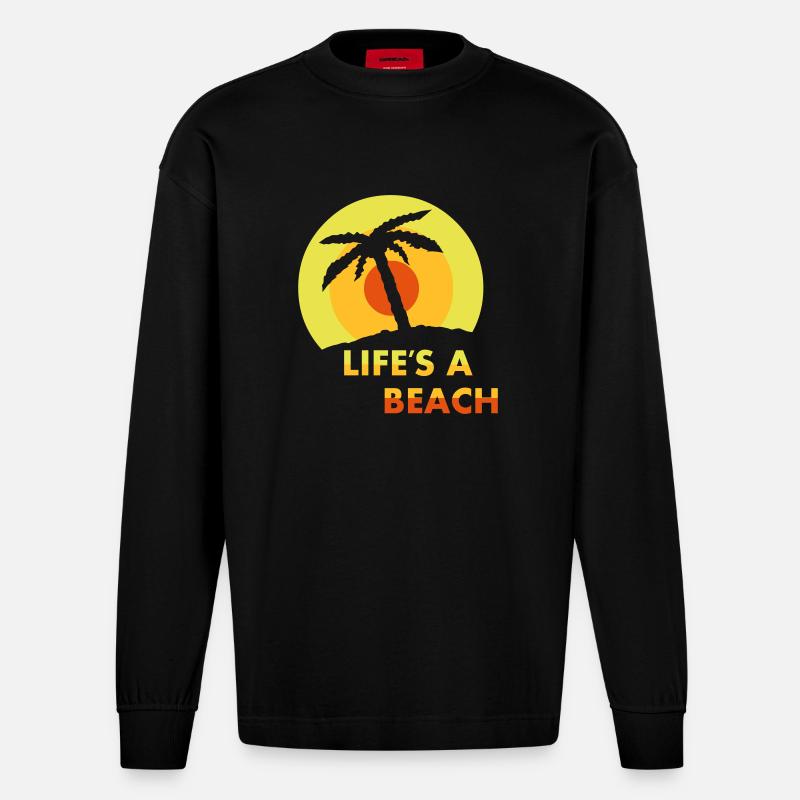 La vie est une plage - Manches longues bio épais oversize fabriqué en UE - SOLID BLACK