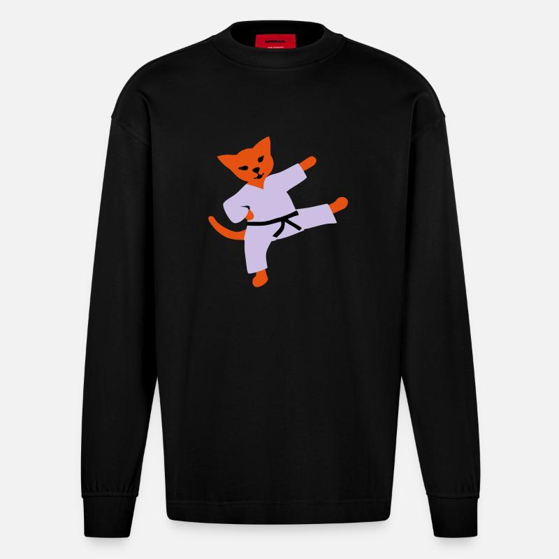 taekwondo cat - Manches longues bio épais oversize fabriqué en UE - SOLID BLACK