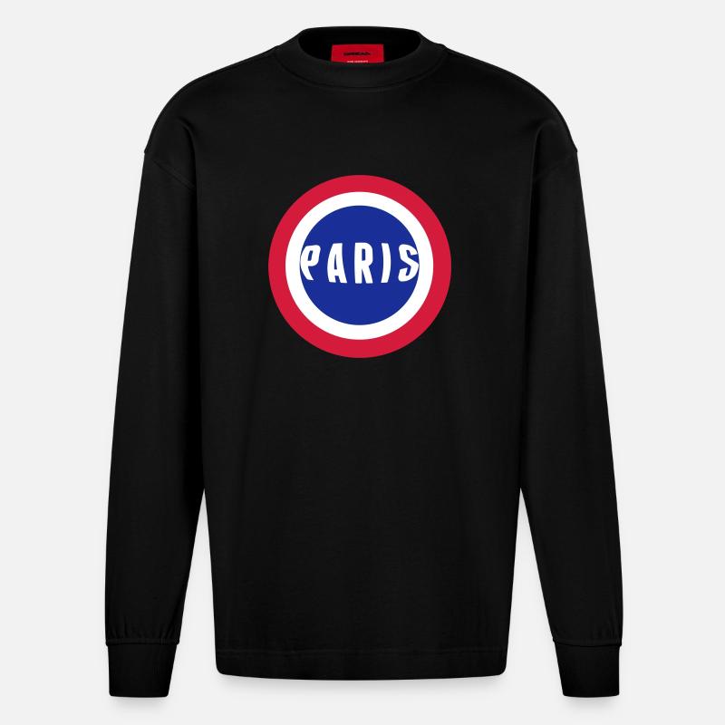 Paris Frankreich Flagge - Heavyweight Oversized Organic Langarmshirt Made in EU - SOLID BLACK