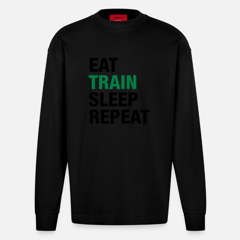 Eat Train Sleep Repeat - Heavyweight Oversized Organic Langarmshirt Made in EU - SOLID BLACK