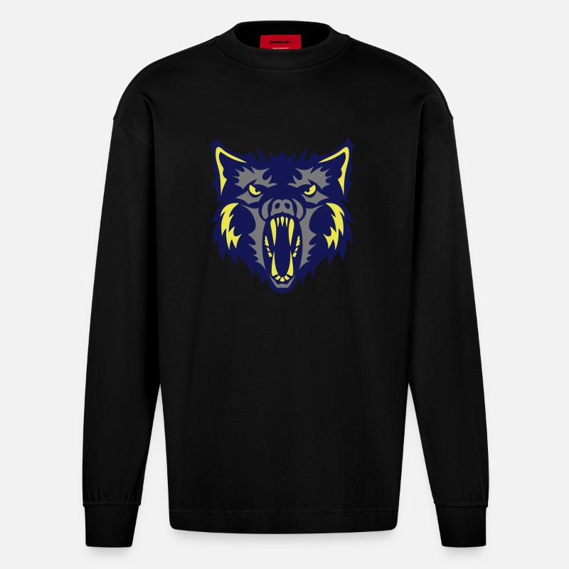 werewolf werewolf wolf 2 - Heavyweight Oversized Organic Longsleeve Shirt Made in EU - SOLID BLACK