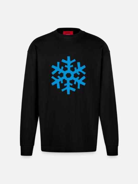 schneeflocke - snow flake - Heavyweight Oversized Organic Langarmshirt Made in EU - SOLID BLACK