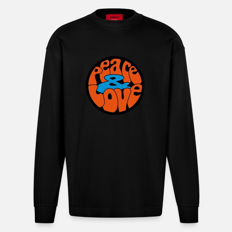 Peace Love Button_V1 - Heavyweight Oversized Organic Langarmshirt Made in EU - SOLID BLACK