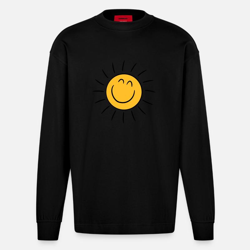 Lächelnde Fröhliche Sonne - Heavyweight Oversized Organic Langarmshirt Made in EU - SOLID BLACK