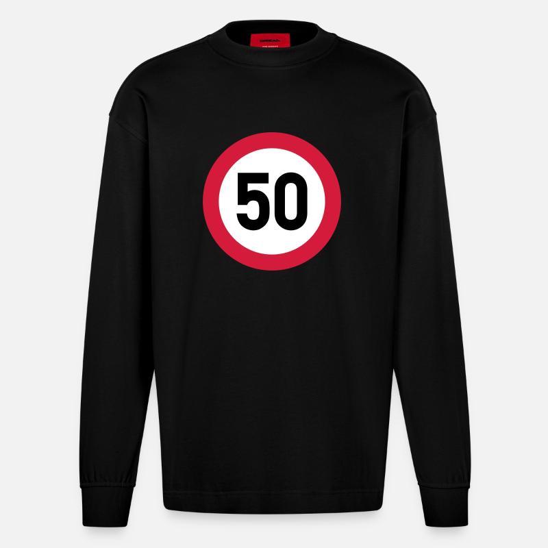 50_schild_f3 - Heavyweight Oversized Organic Langarmshirt Made in EU - SOLID BLACK