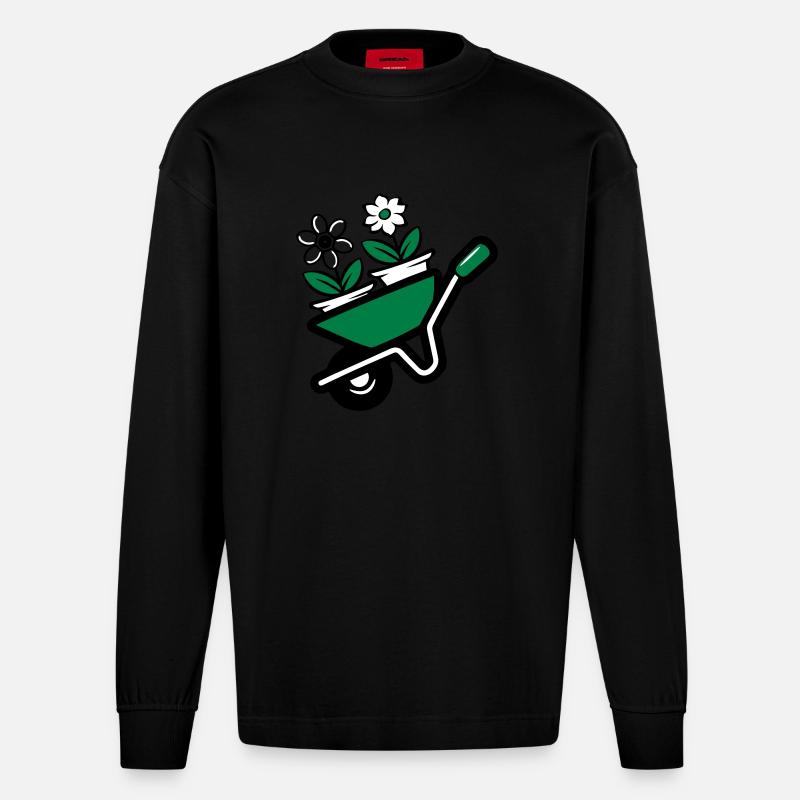 Fleurs Jardin brouette - Manches longues bio épais oversize fabriqué en UE - SOLID BLACK