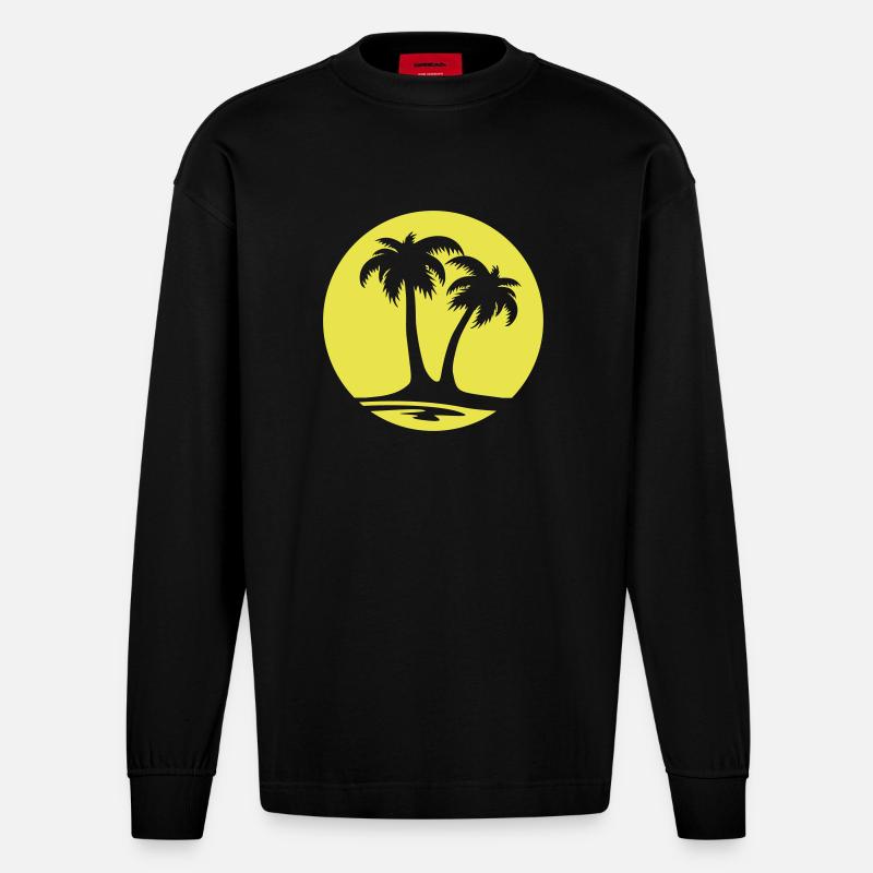 Freizeit - Palmen Sonne - Heavyweight Oversized Organic Langarmshirt Made in EU - SOLID BLACK