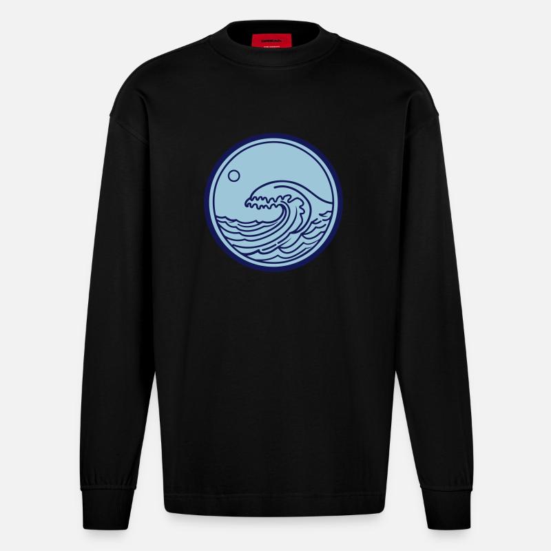 Mer, Océan, Vague, Eau - Manches longues bio épais oversize fabriqué en UE - SOLID BLACK