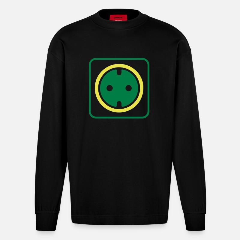 steckdose icon symbol - Heavyweight Oversized Organic Langarmshirt Made in EU - SOLID BLACK