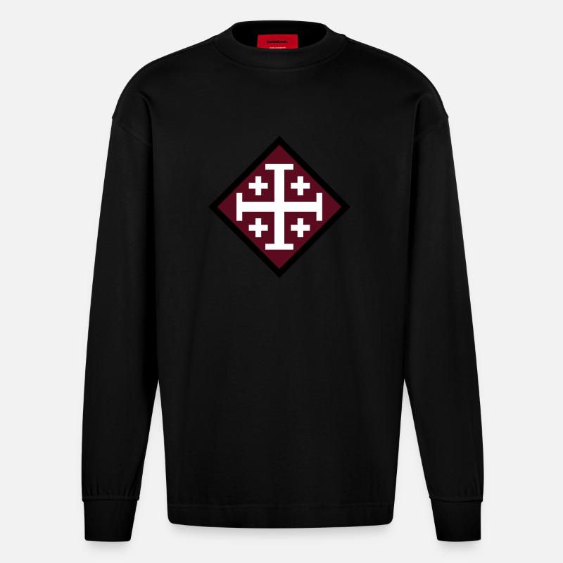 Kreuz von Jerusalem - Heavyweight Oversized Organic Langarmshirt Made in EU - SOLID BLACK