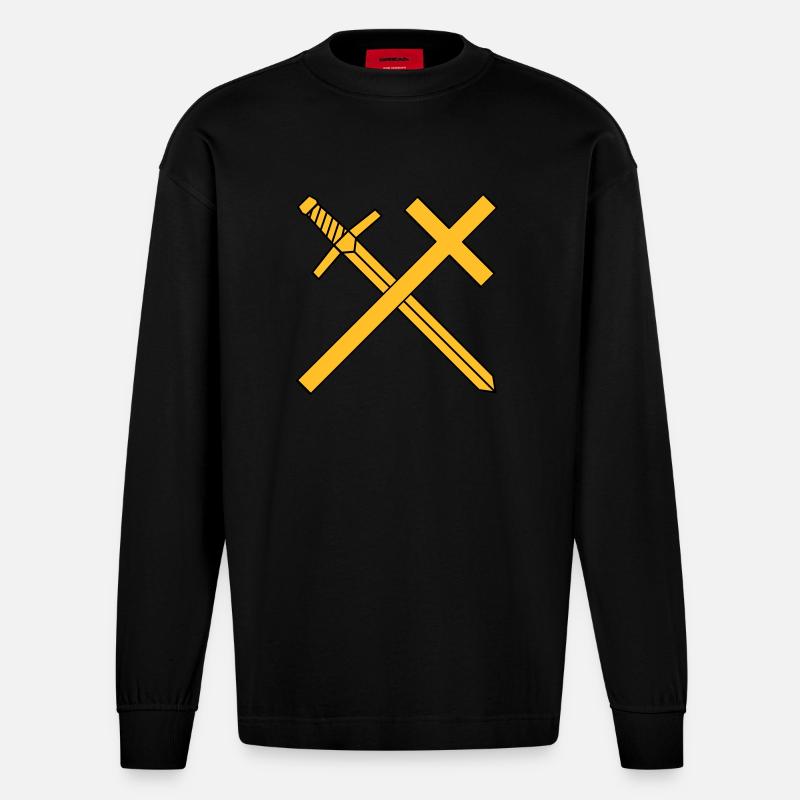 Croix et épée - Manches longues bio épais oversize fabriqué en UE - SOLID BLACK