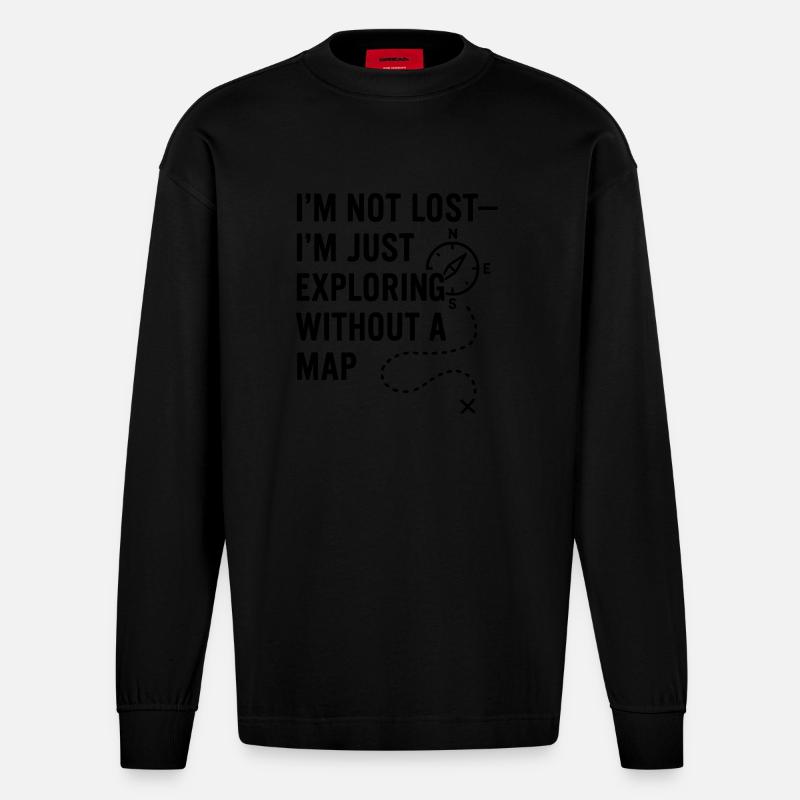 0002 explore without map - Heavyweight Oversized Organic Langarmshirt Made in EU - SOLID BLACK