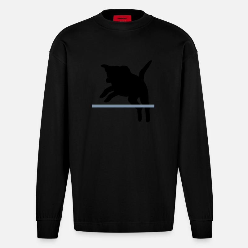 Hund im Sprung / Agility - Heavyweight Oversized Organic Langarmshirt Made in EU - SOLID BLACK