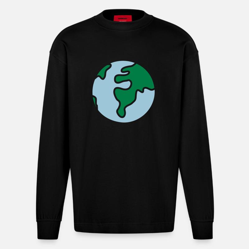 Globus - Welt - Heavyweight Oversized Organic Langarmshirt Made in EU - SOLID BLACK