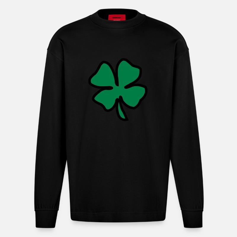 Irish Leaf two coloured - Manches longues bio épais oversize fabriqué en UE - SOLID BLACK
