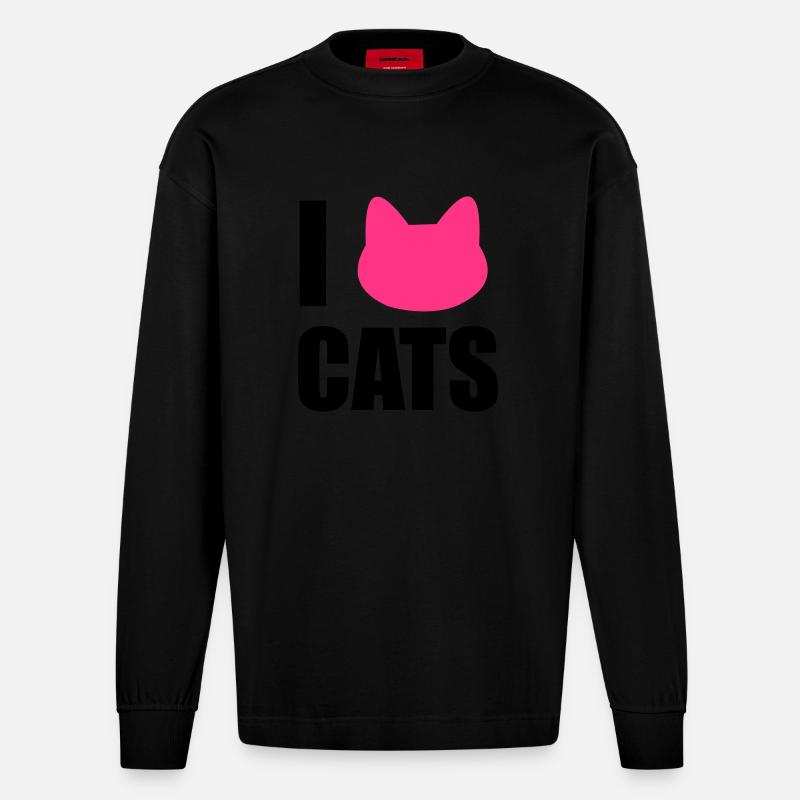 katze - Heavyweight Oversized Organic Langarmshirt Made in EU - SOLID BLACK