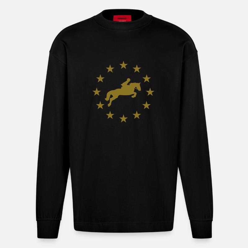Springen Pferd & Sternen - Heavyweight Oversized Organic Langarmshirt Made in EU - SOLID BLACK