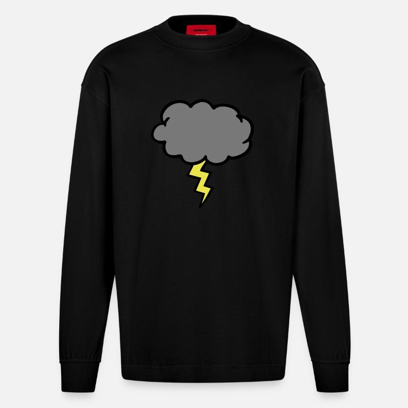 Sturmwolke Gewitterwolke Blitz Blitz - Heavyweight Oversized Organic Langarmshirt Made in EU - SOLID BLACK