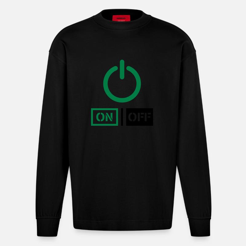 On Off Power Schalter Design - Heavyweight Oversized Organic Langarmshirt Made in EU - SOLID BLACK