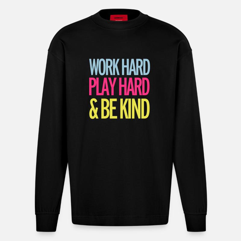 Work Hard - Manches longues bio épais oversize fabriqué en UE - SOLID BLACK