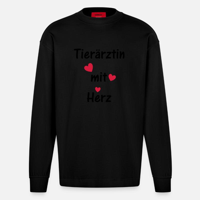 Tierärztin mit Herz - Heavyweight Oversized Organic Langarmshirt Made in EU - SOLID BLACK