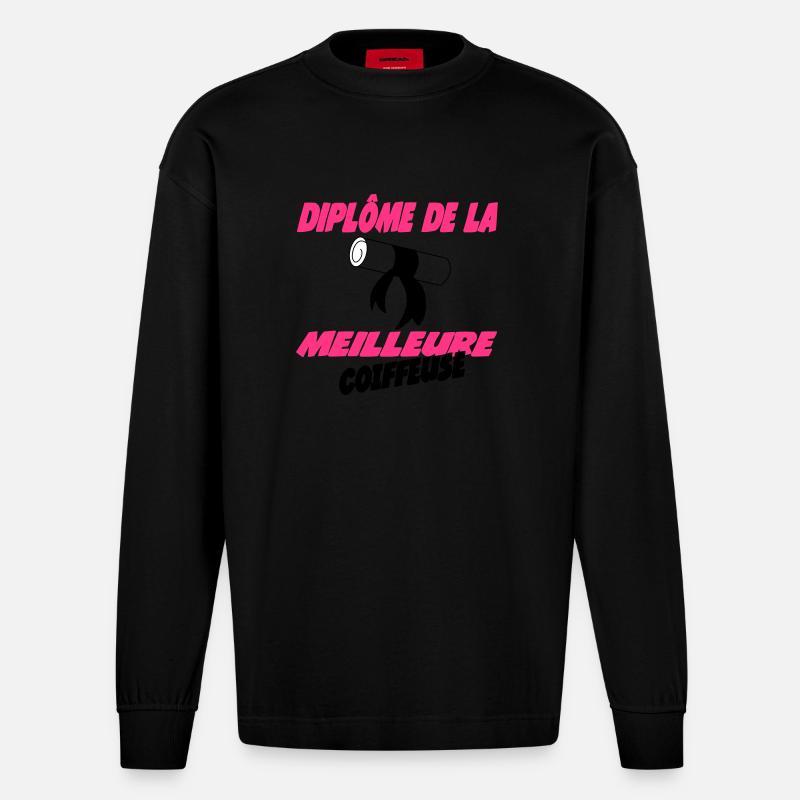 Diplome de la meilleure COIFFEUSE - Manches longues bio épais oversize fabriqué en UE - SOLID BLACK