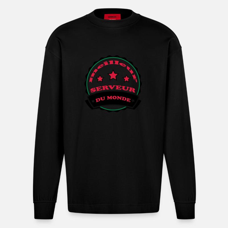 Meilleur SERVEUR du monde - Manches longues bio épais oversize fabriqué en UE - SOLID BLACK