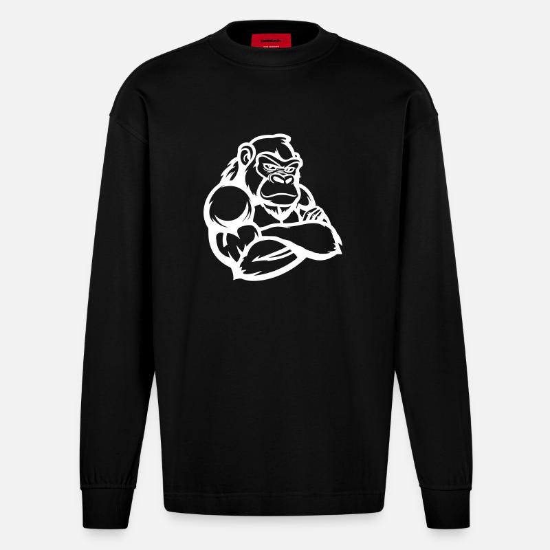 Bande dessinée Gorille - Manches longues bio épais oversize fabriqué en UE - SOLID BLACK