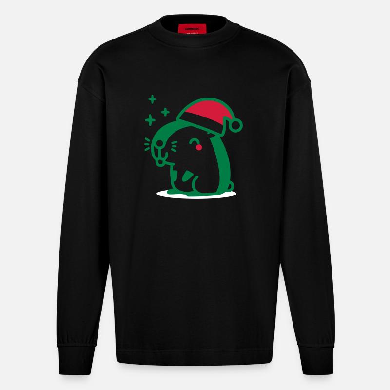 Noël de Capybara - Manches longues bio épais oversize fabriqué en UE - SOLID BLACK
