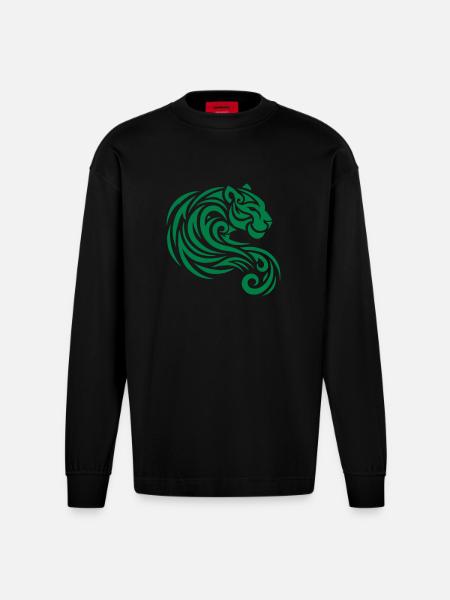 Panther Tribal - Heavyweight Oversized Organic Longsleeve Shirt Made in EU - SOLID BLACK