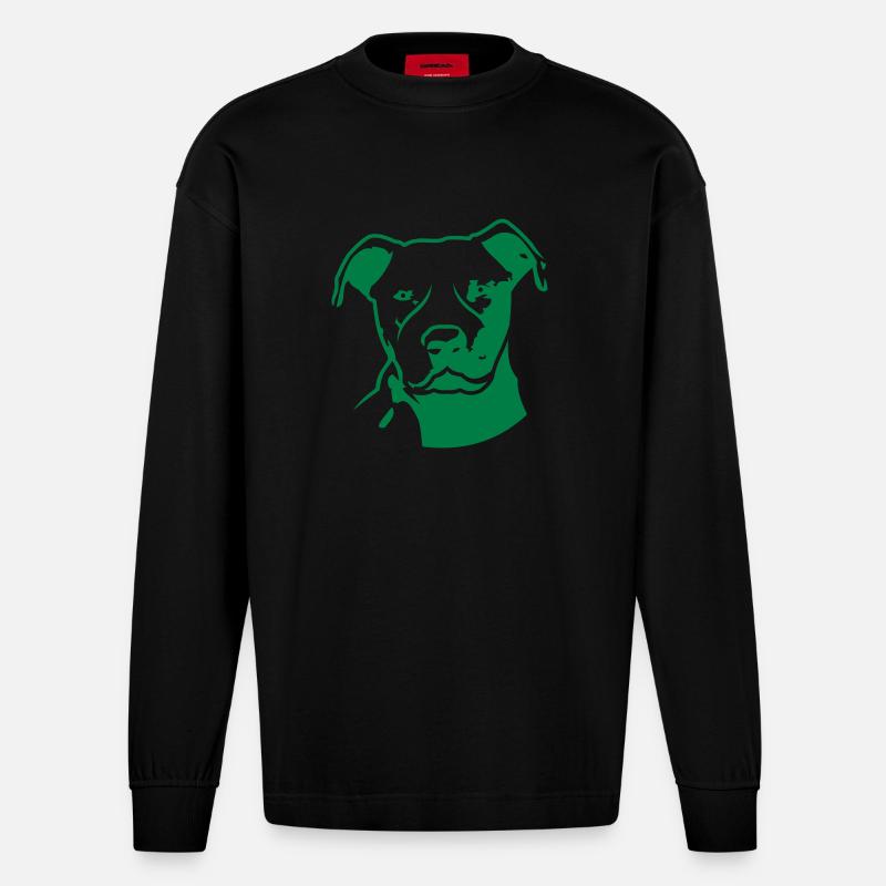 pitbull_head_front - Manches longues bio épais oversize fabriqué en UE - SOLID BLACK