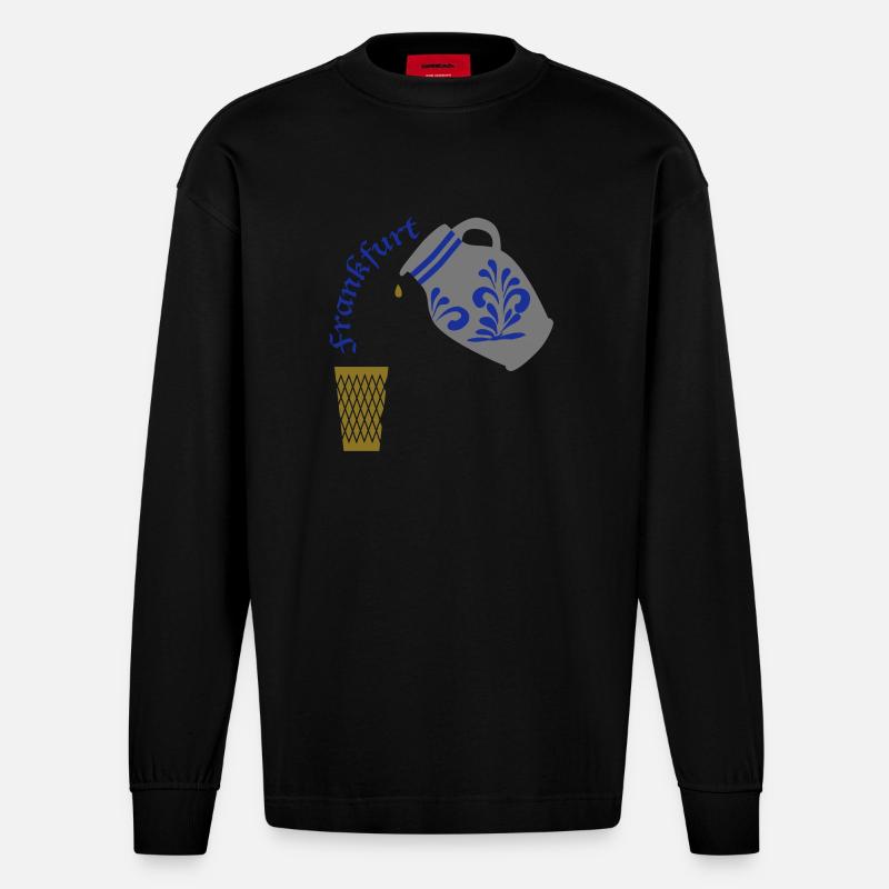 Frankfurter Bembel Design - Heavyweight Oversized Organic Langarmshirt Made in EU - SOLID BLACK