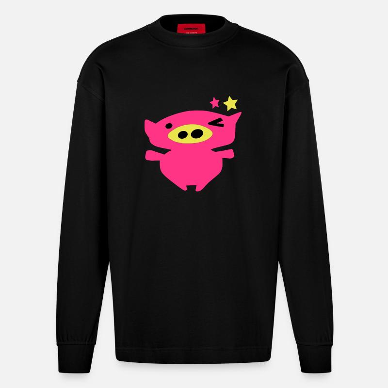 cute_pink_piggy_face_vec10_c3 - Manches longues bio épais oversize fabriqué en UE - SOLID BLACK
