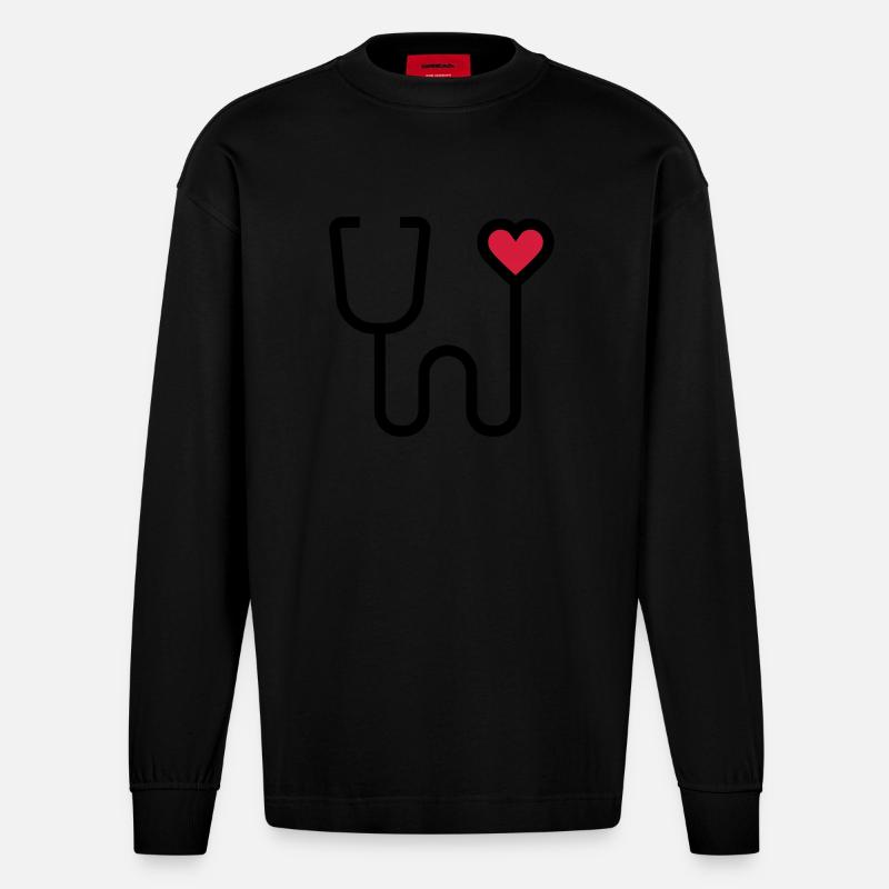 Stethoskop Abhörgerät - Heavyweight Oversized Organic Langarmshirt Made in EU - SOLID BLACK