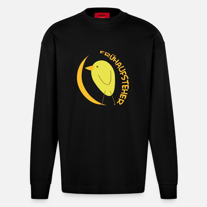 Frühaufsteher (Vogel) - Heavyweight Oversized Organic Langarmshirt Made in EU - SOLID BLACK