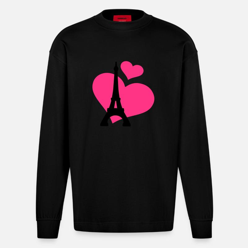 Eiffelturm Paris - Heavyweight Oversized Organic Langarmshirt Made in EU - SOLID BLACK