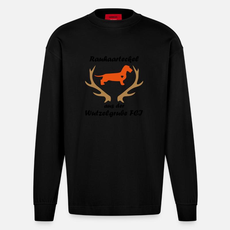 Wutzelgrube Logo Geweih - Heavyweight Oversized Organic Langarmshirt Made in EU - SOLID BLACK