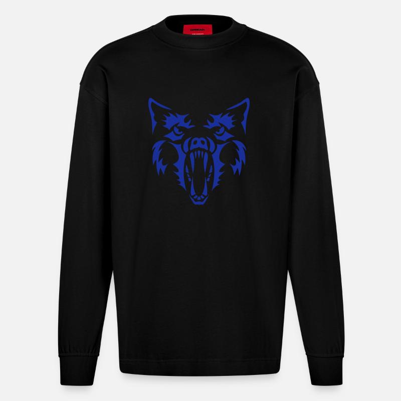 wolf werewolf werewolf 3 - Heavyweight Oversized Organic Longsleeve Shirt Made in EU - SOLID BLACK