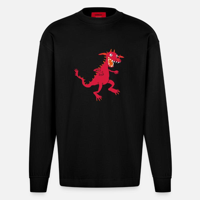 Drache - Heavyweight Oversized Organic Langarmshirt Made in EU - SOLID BLACK